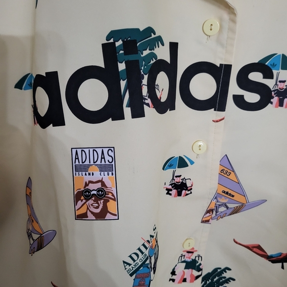 Adidas Originals Enjoy Summer Button Down Yellow Shirt Mens Large - Picture 3 of 8